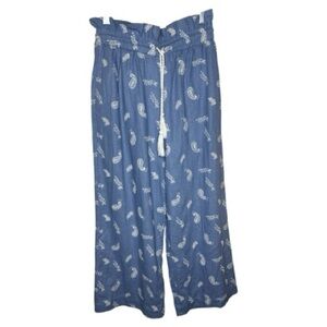 House of Harlow 1960 Blue Paisley Chambray Wide Leg Pants NWT Small